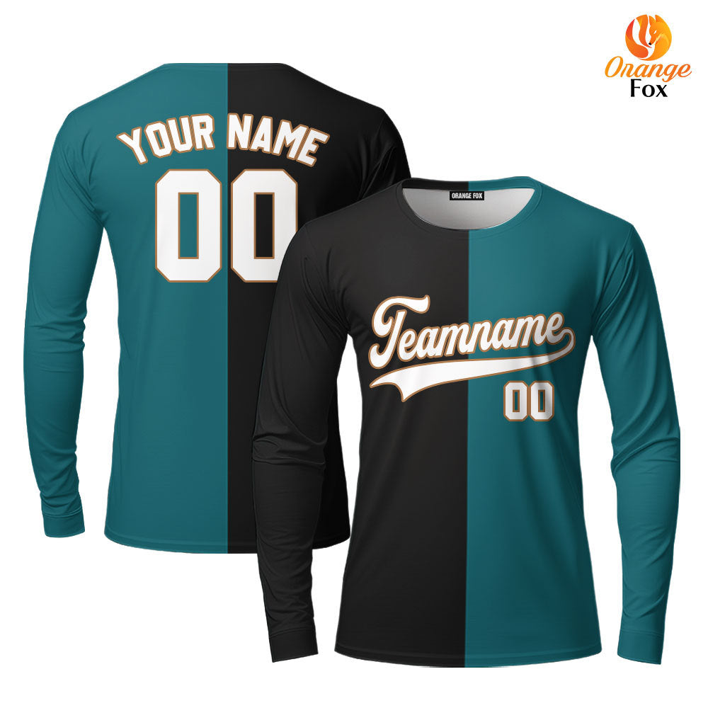 Orange White-Brown Black Split Fashion Custom Long Sleeve T-Shirt For Men & Women