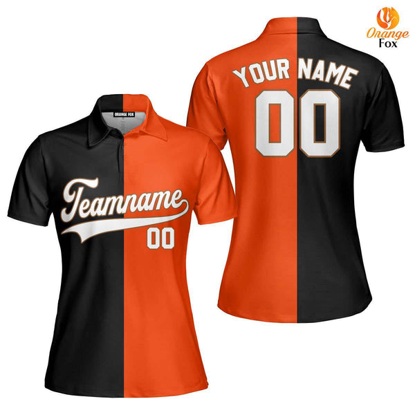 Orange White-Brown Black Split Fashion Custom Polo Shirt For Women