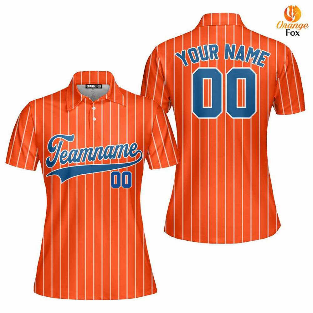 Orange White Pinstripe Blue Custom Polo Shirt For Women