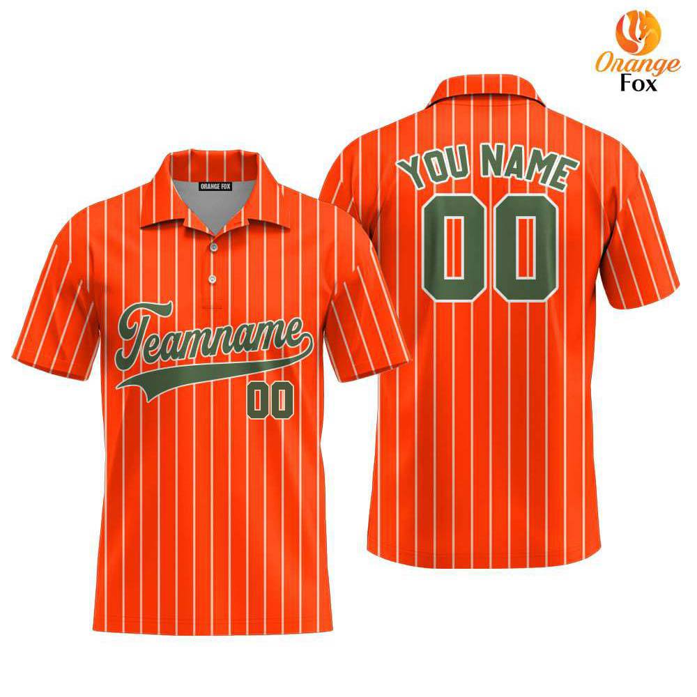 Orange White Pinstripe Green Custom Polo Shirt For Men