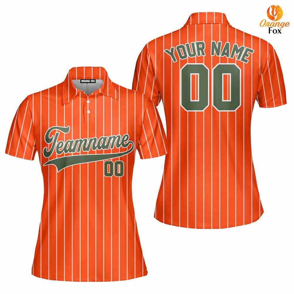 Orange White Pinstripe Green Custom Polo Shirt For Women