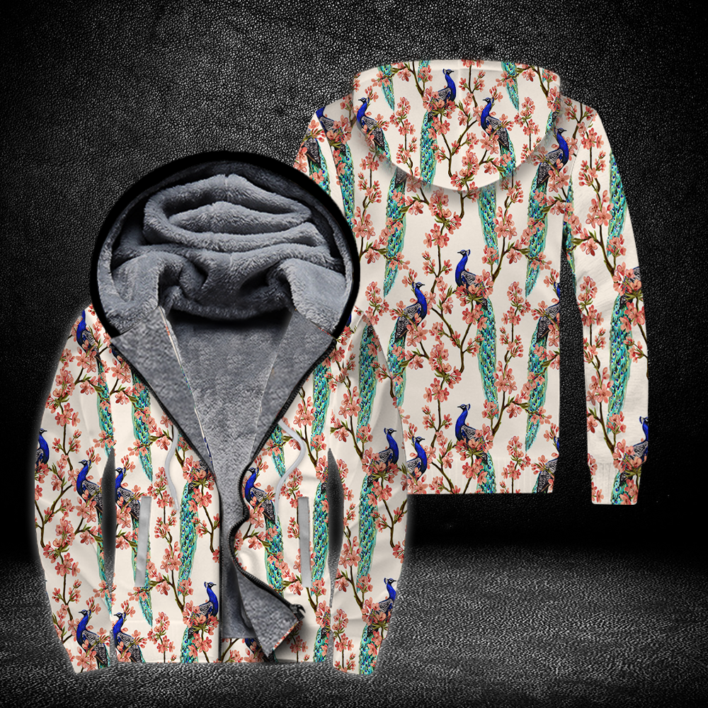 Oriental Peacock Fleece Zip Hoodie For Men & Women