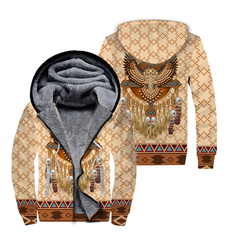 Owl Native American Fleece Zip Hoodie For Men & Women