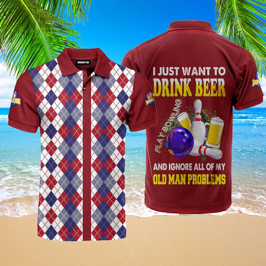 I Just Want To Drink Beer And Play Bowling Red Polo Shirt For Men PL1191