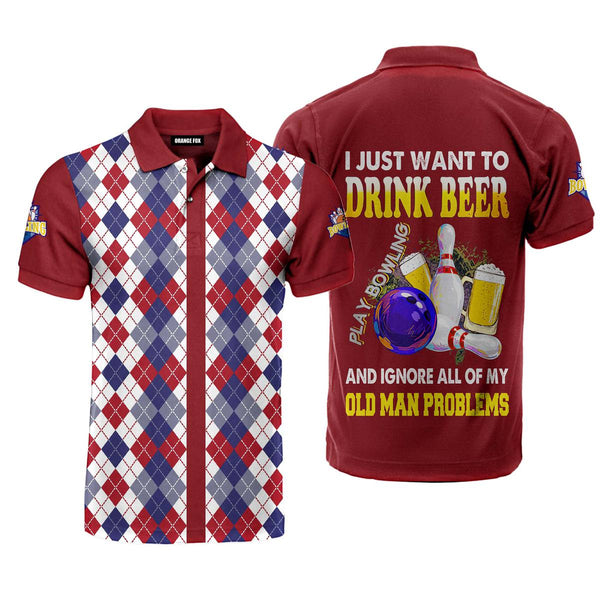 I Just Want To Drink Beer And Play Bowling Red Polo Shirt For Men PL1191