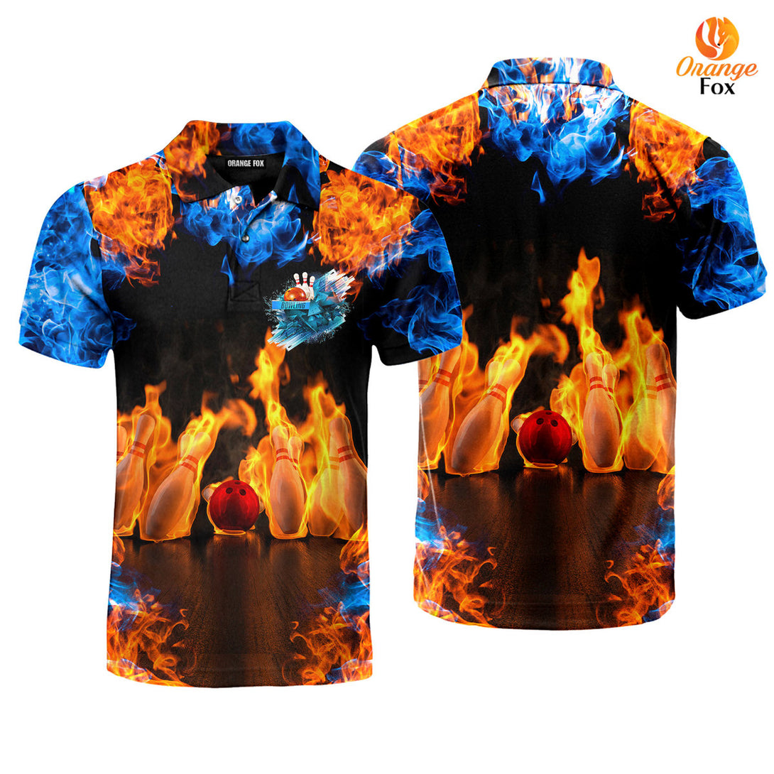 Bowling Ball Pins Blue Fire Polo Shirt For Men PL1208