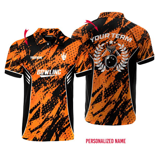 Bowling Team Orange And Black Custom Name Polo Shirt For Men &amp; Women PN1800