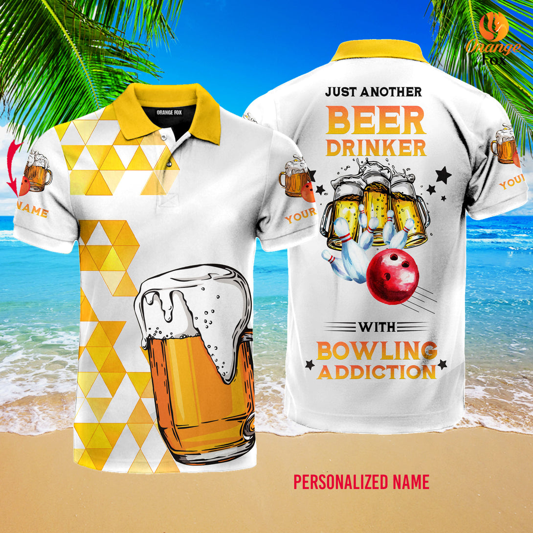 Just Another Beer Drinker With Bowling Addiction Custom Name Polo Shirt For Men &amp; Women PN1812