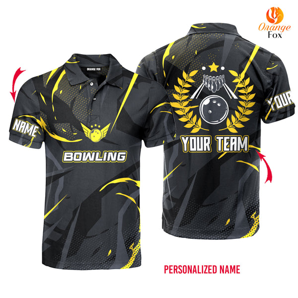 Bowling Team Black Yellow Custom Name Polo Shirt For Men &amp; Women PN1840