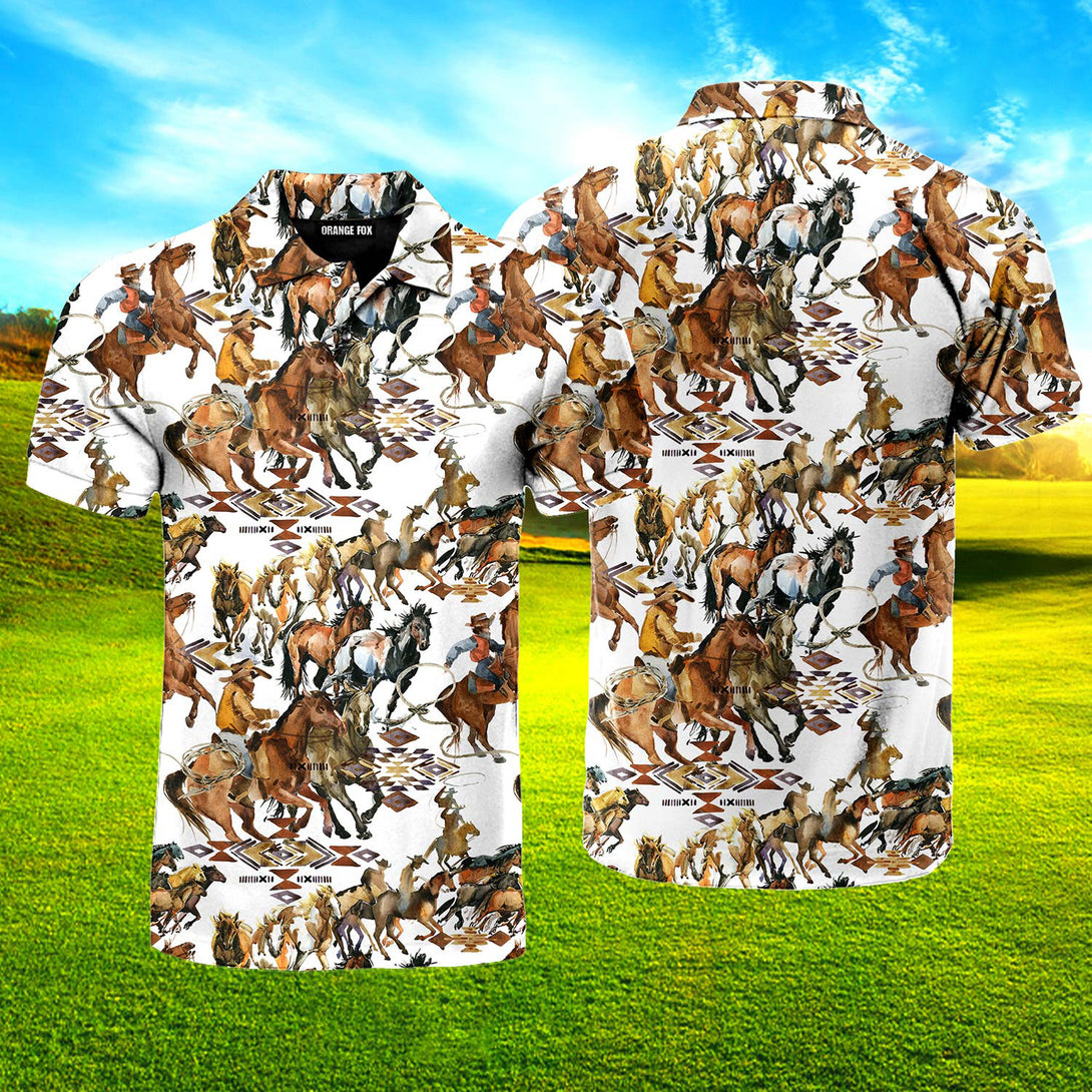 Horse Racings Running American Cowboy Polo Shirt For Men