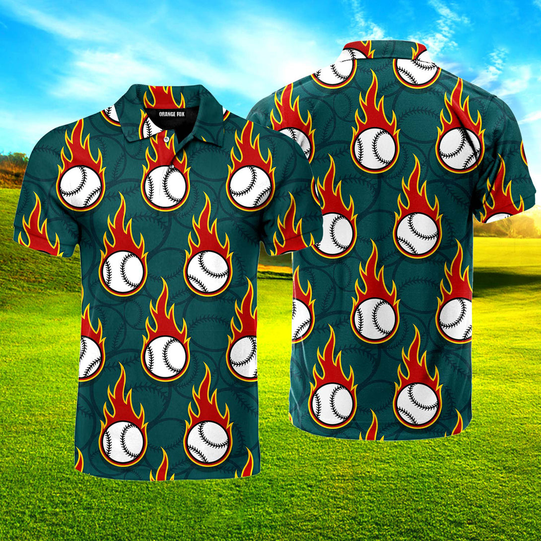 Flaming Baseball Ball Polo Shirt For Men