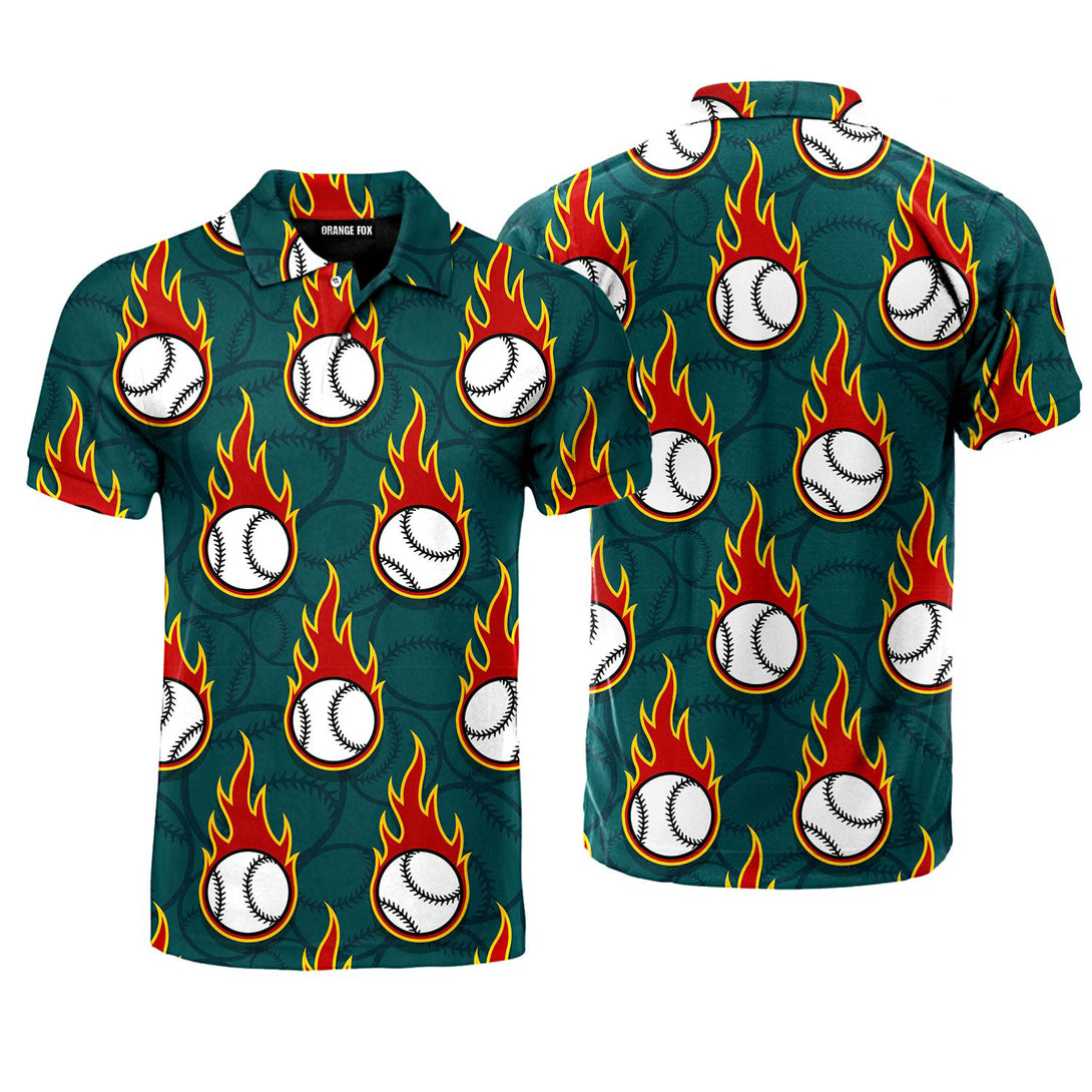 Flaming Baseball Ball Polo Shirt For Men