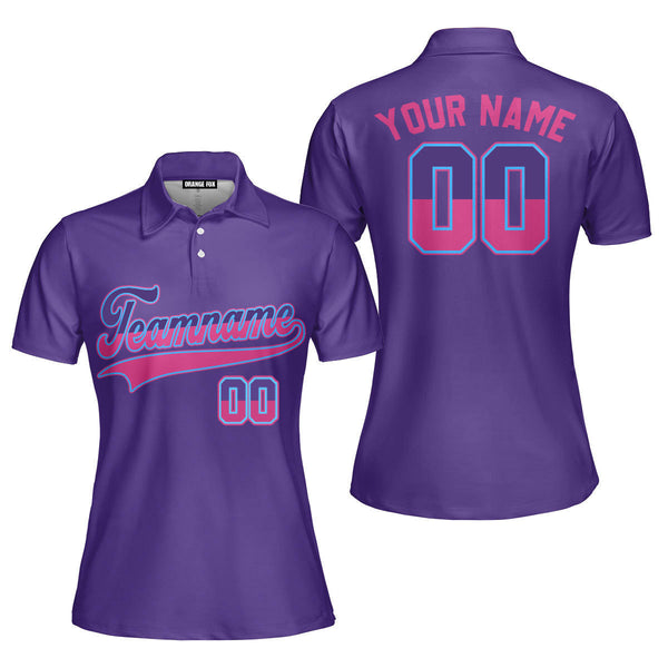 Custom Pink Purple Split And Purple Custom Polo Shirt For Women