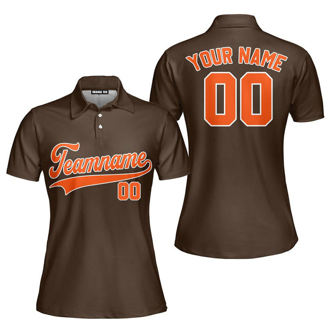 Custom Brown Orange - White Custom Polo Shirt For Women