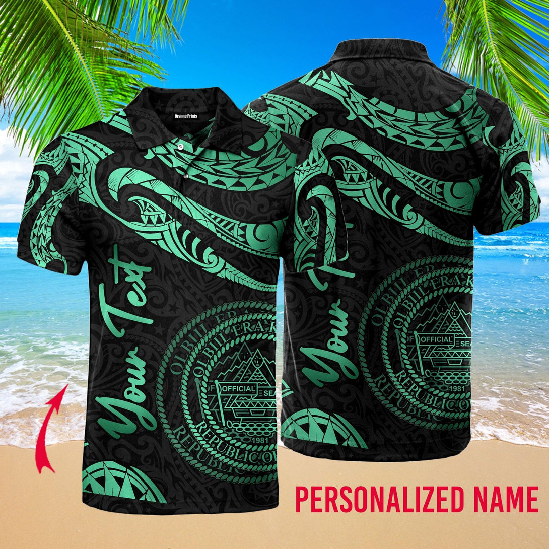 Palau Tokelau Polynesian Tattoo Green Version Custom Name Polo Shirt For Men & Women PN1149