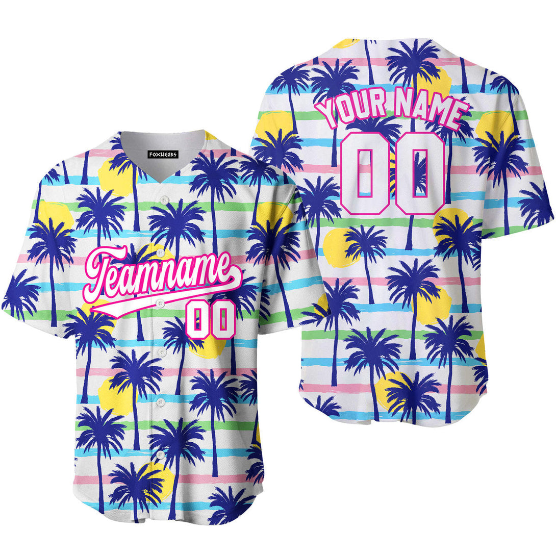 Palm Trees Tropical Pattern White Pink Custom Baseball Jerseys For Men & Women