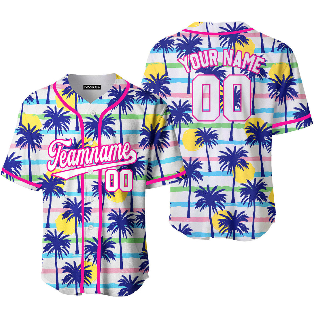 Palm Trees Tropical Pattern White Pink Custom Baseball Jerseys For Men & Women