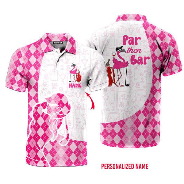 Par Then Bar Pink Flamingo Custom Name Polo Shirt For Men & Women