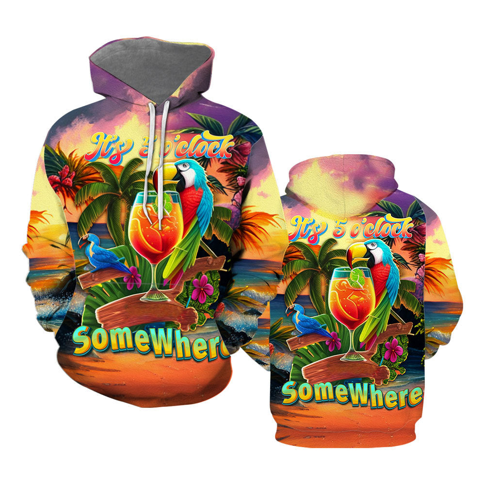 Parrot Five O'clock Somewhere Tropical Colorful Hoodie For Men & Women