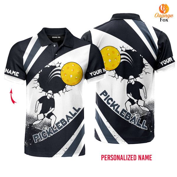 Pickleball Black And White Custom Name Polo Shirt For Men & Women