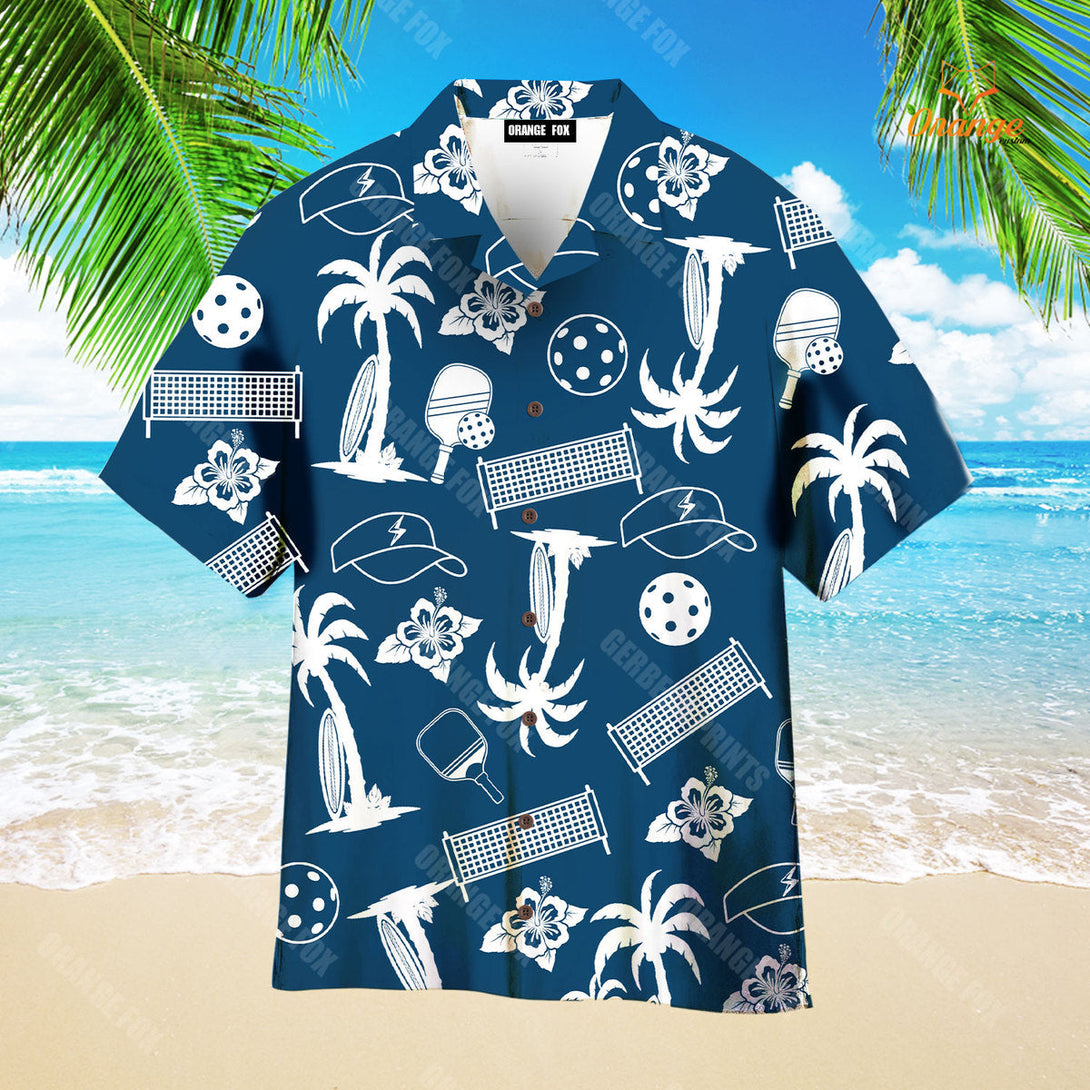 Pickleball Blue Tropical Palm Tree Hawaiian Shirt For Men & Women