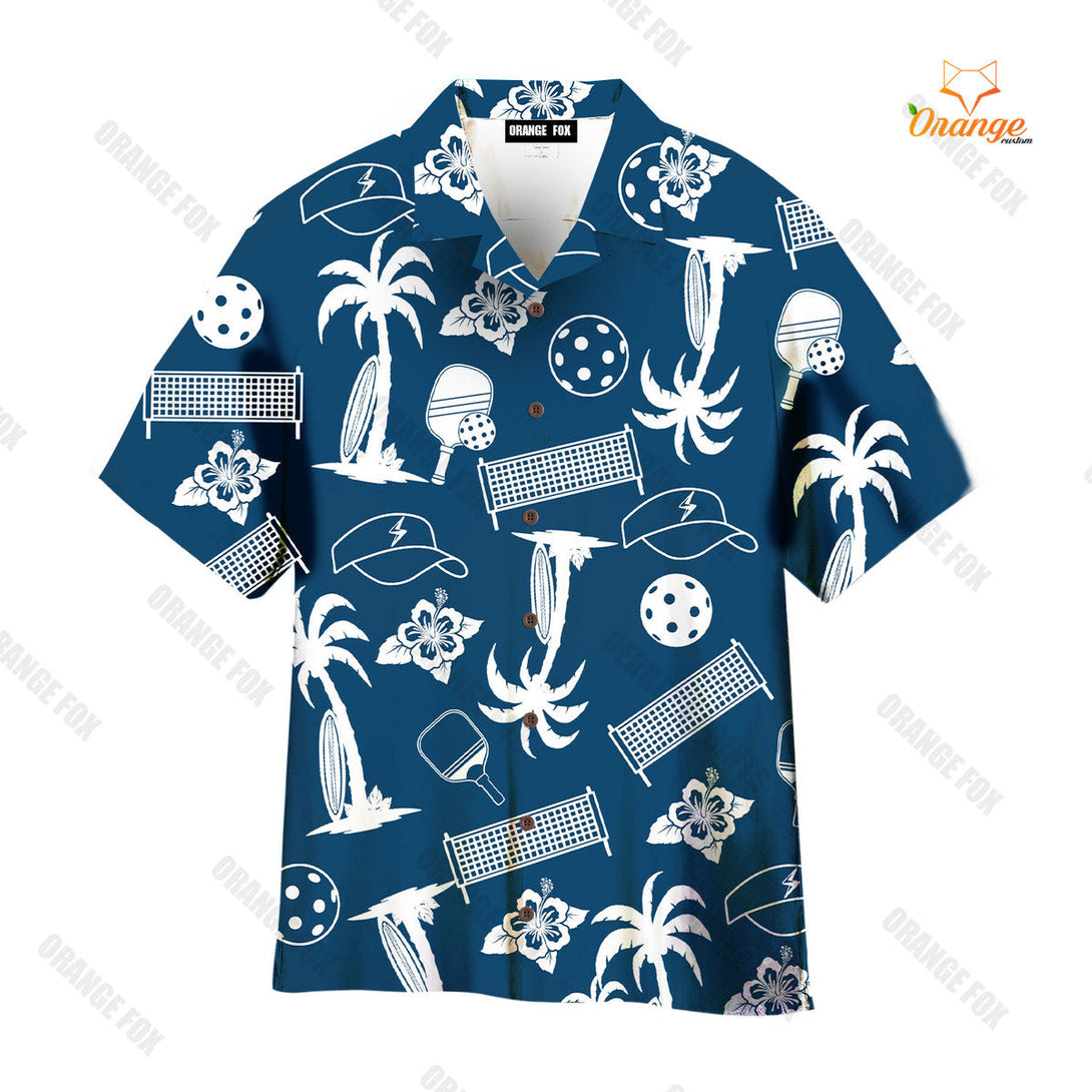 Pickleball Blue Tropical Palm Tree Hawaiian Shirt For Men & Women