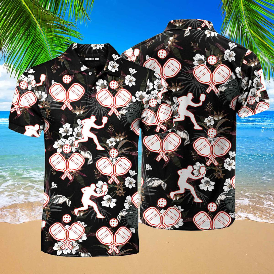 Pickleball - Gift For Pickleball Lovers - Players Tropical Flowers Polo Shirt For Men