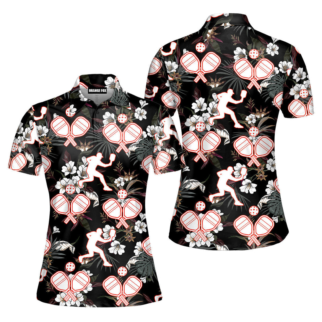 Pickleball - Gift For Pickleball Lovers - Players Tropical Flowers Polo Shirt For Women