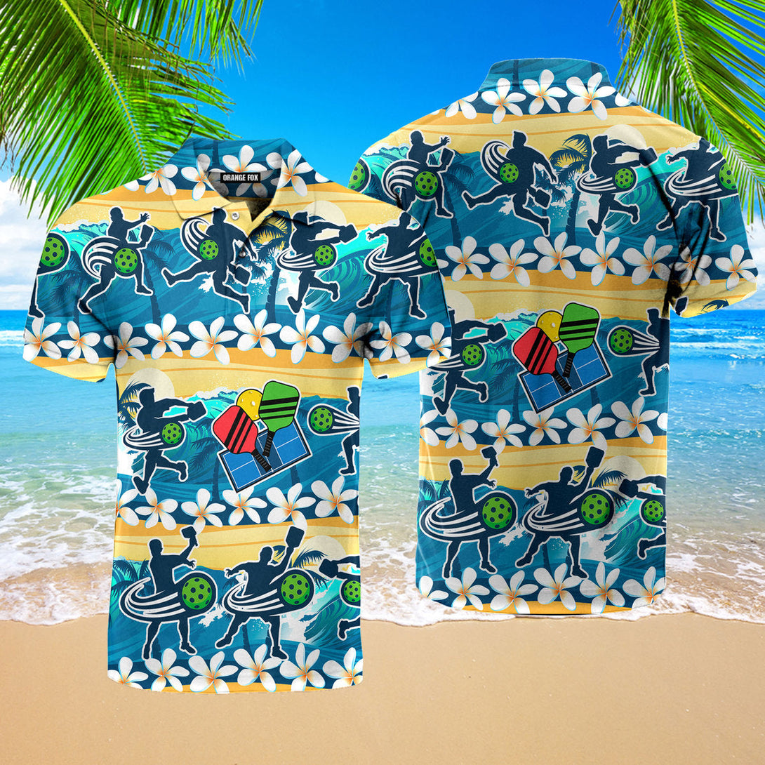 Pickleball - Gift For Pickleball Lovers - Tropical Flowers Polo Shirt For Men