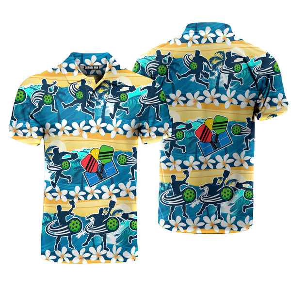 Pickleball - Gift For Pickleball Lovers - Tropical Flowers Polo Shirt For Men