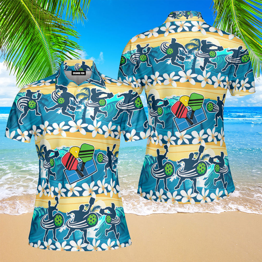 Pickleball - Gift For Pickleball Lovers - Tropical Flowers Polo Shirt For Women