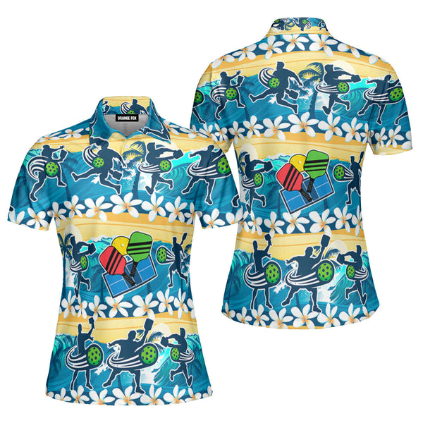Pickleball - Gift For Pickleball Lovers - Tropical Flowers Polo Shirt For Women
