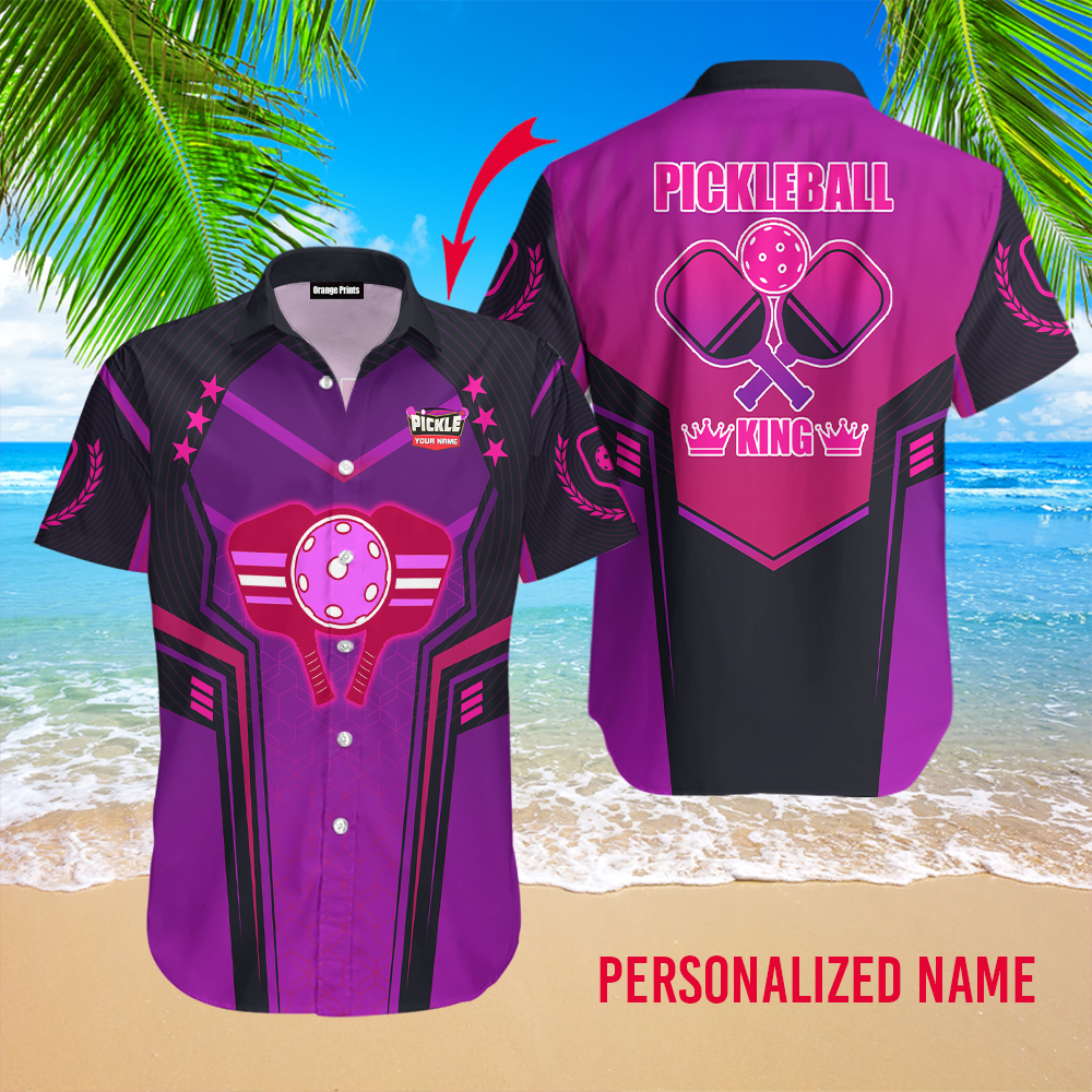 Pickleball Paddles Purple Pickleball Player Custom Name Hawaiian Shirt For Men & Women