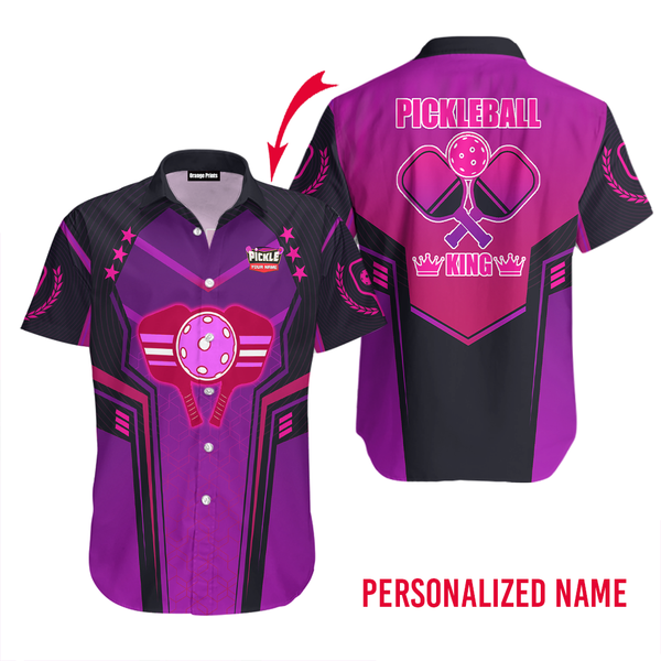 Pickleball Paddles Purple Pickleball Player Custom Name Hawaiian Shirt For Men & Women