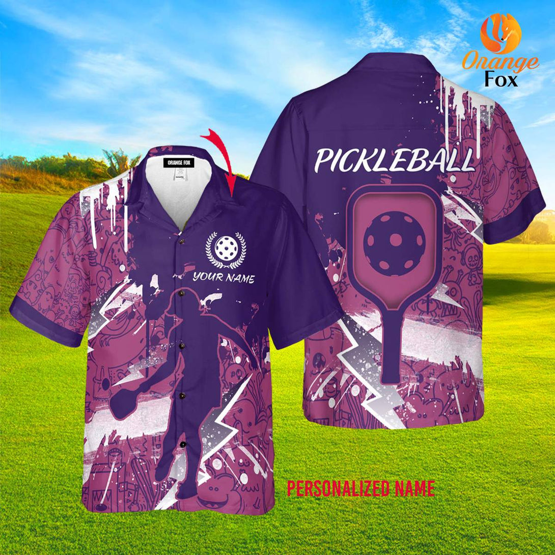 Pickleball Player Purple Pink Custom Name Hawaiian Shirt For Men & Women