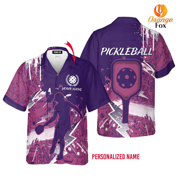 Pickleball Player Purple Pink Custom Name Hawaiian Shirt For Men & Women