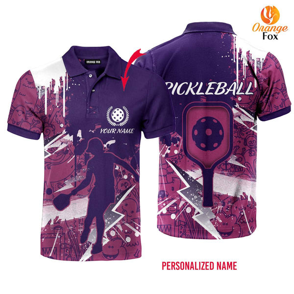 Pickleball Scritch Purple Pink Custom Name Polo Shirt For Men & Women