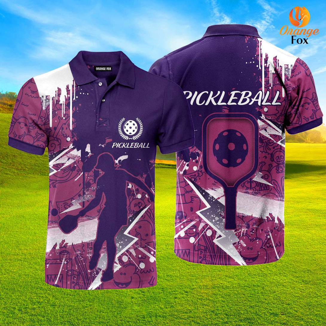 Pickleball Scritch Purple Pink Polo Shirt For Men