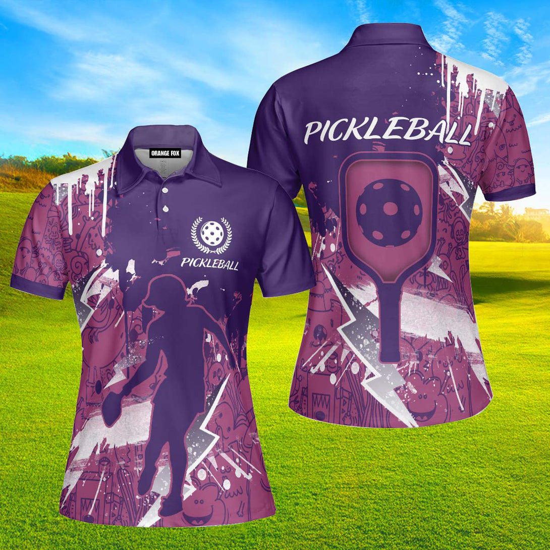 Pickleball Scritch Purple Pink Polo Shirt For Women
