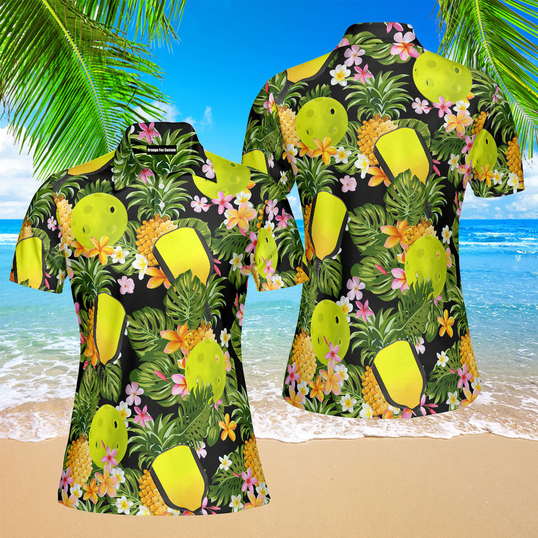 Pickleball Sport Pineapple Tropical Polo Shirt For Women
