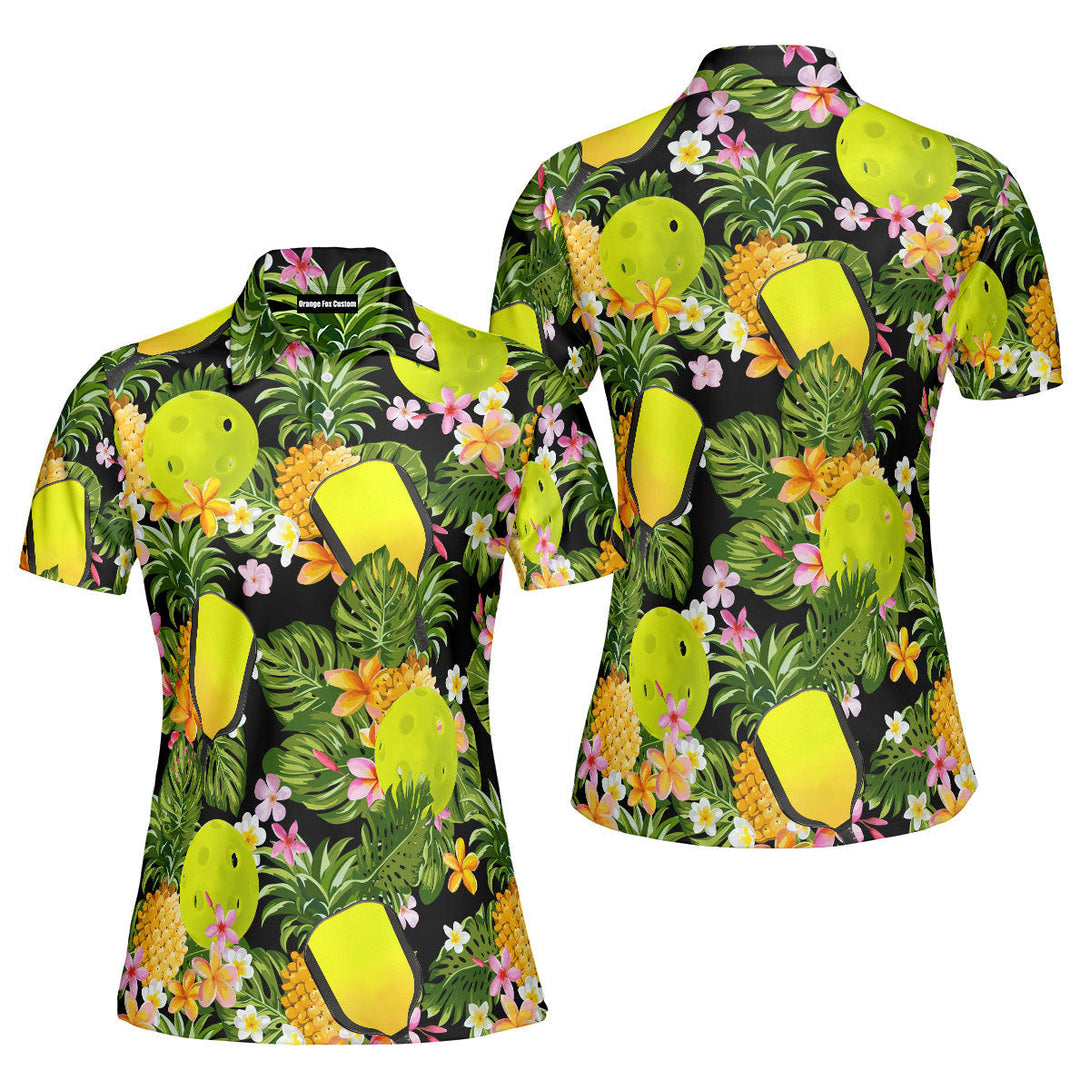 Pickleball Sport Pineapple Tropical Polo Shirt For Women