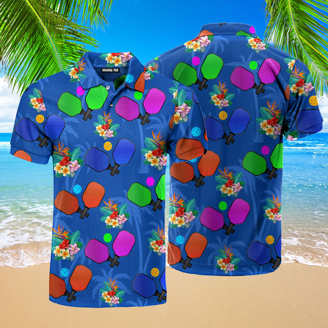 Pickleball Tropical Palm Polo Shirt For Men