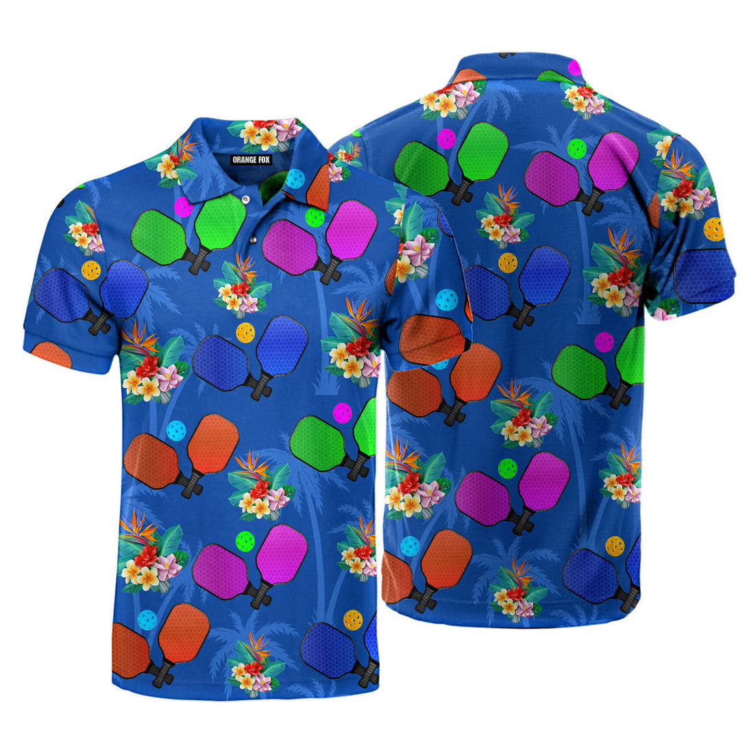 Pickleball Tropical Palm Polo Shirt For Men