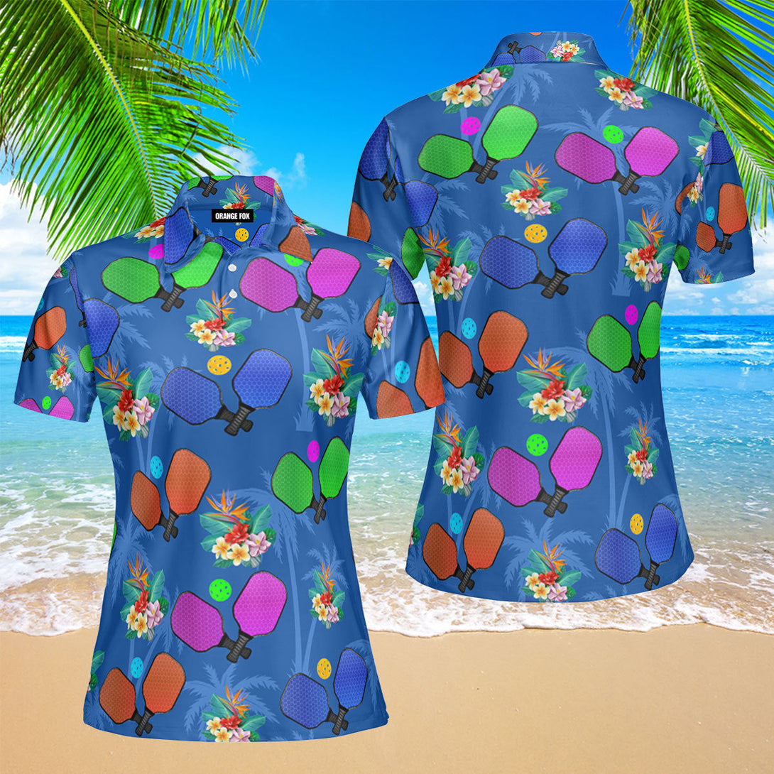 Pickleball Tropical Palm Polo Shirt For Women