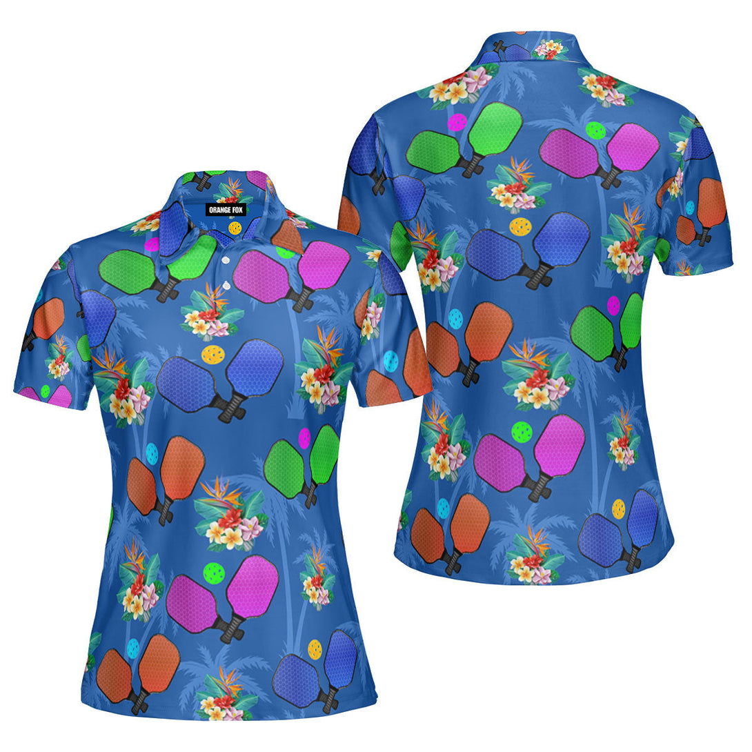 Pickleball Tropical Palm Polo Shirt For Women