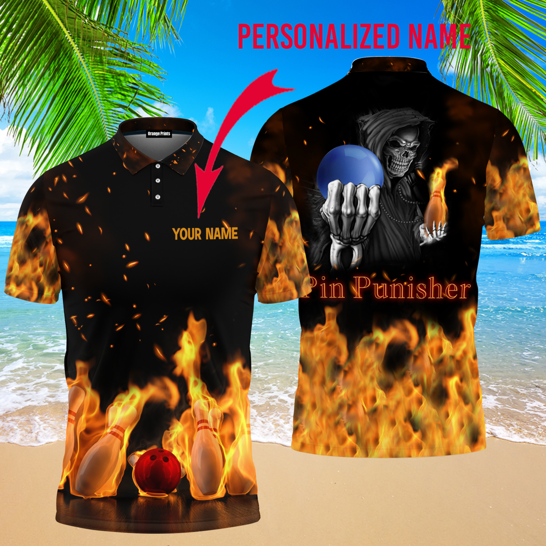 Pin Punisher Skull Bowling Custom Name Polo Shirt For Men & Women