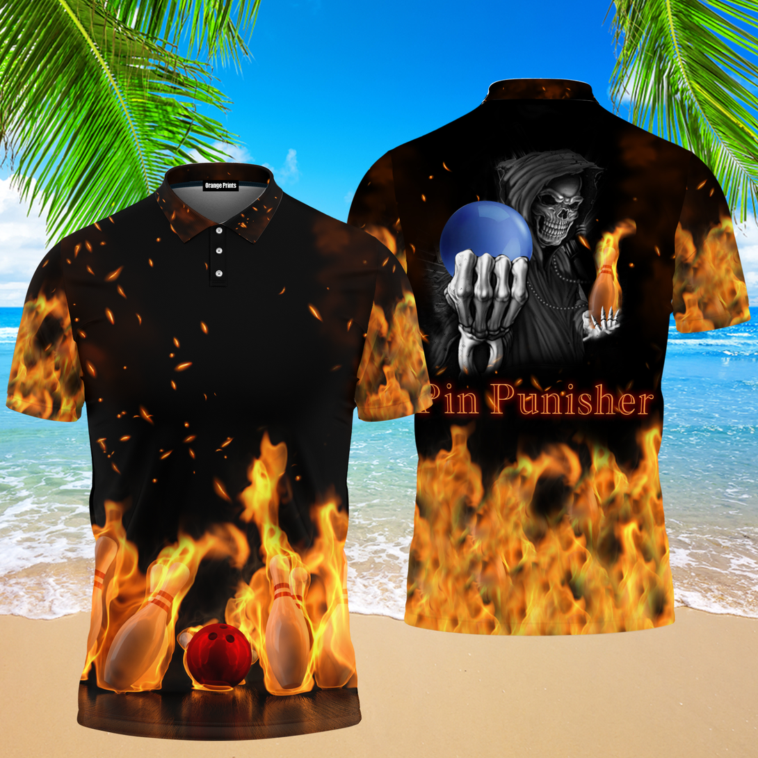 Pin Punisher Skull Bowling Polo Shirt For Men