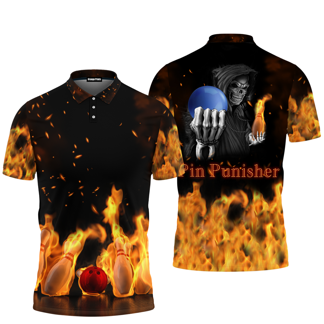 Pin Punisher Skull Bowling Polo Shirt For Men