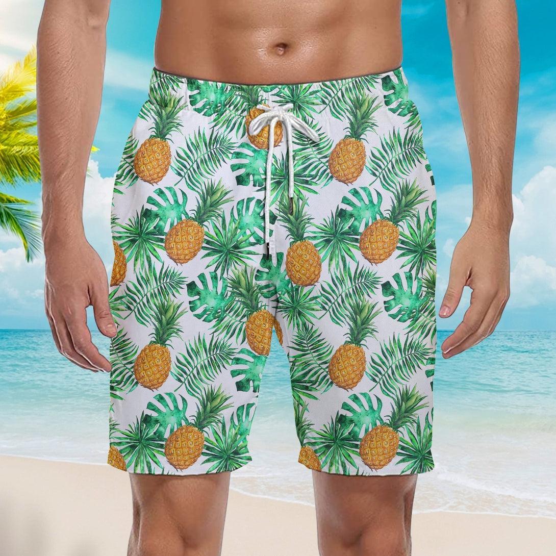 Pineapple And Leaves Seamless Pattern Beach Shorts For Men