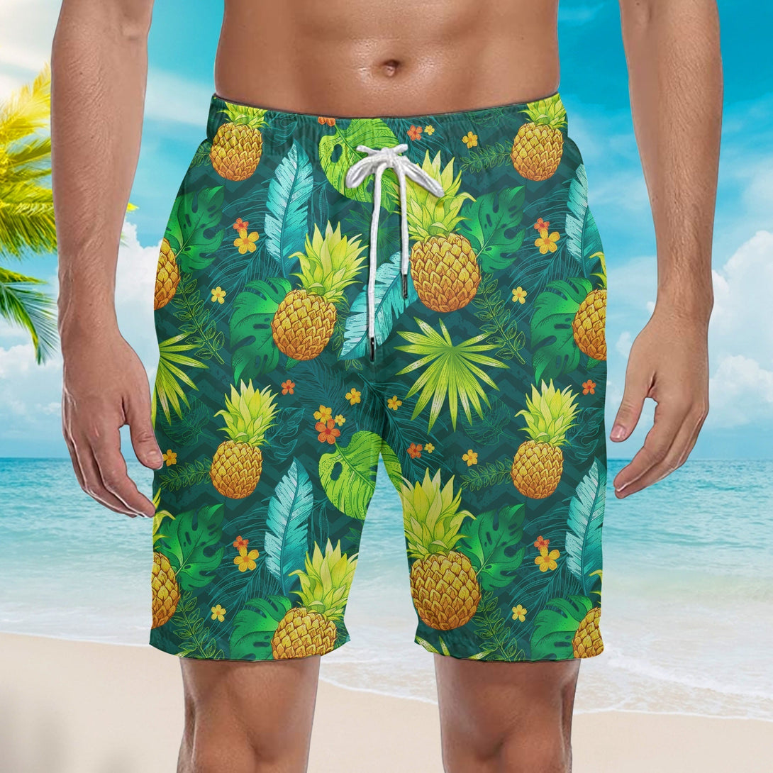 Pineapple Fruit Tropical Green And Yellow Beach Shorts For Men